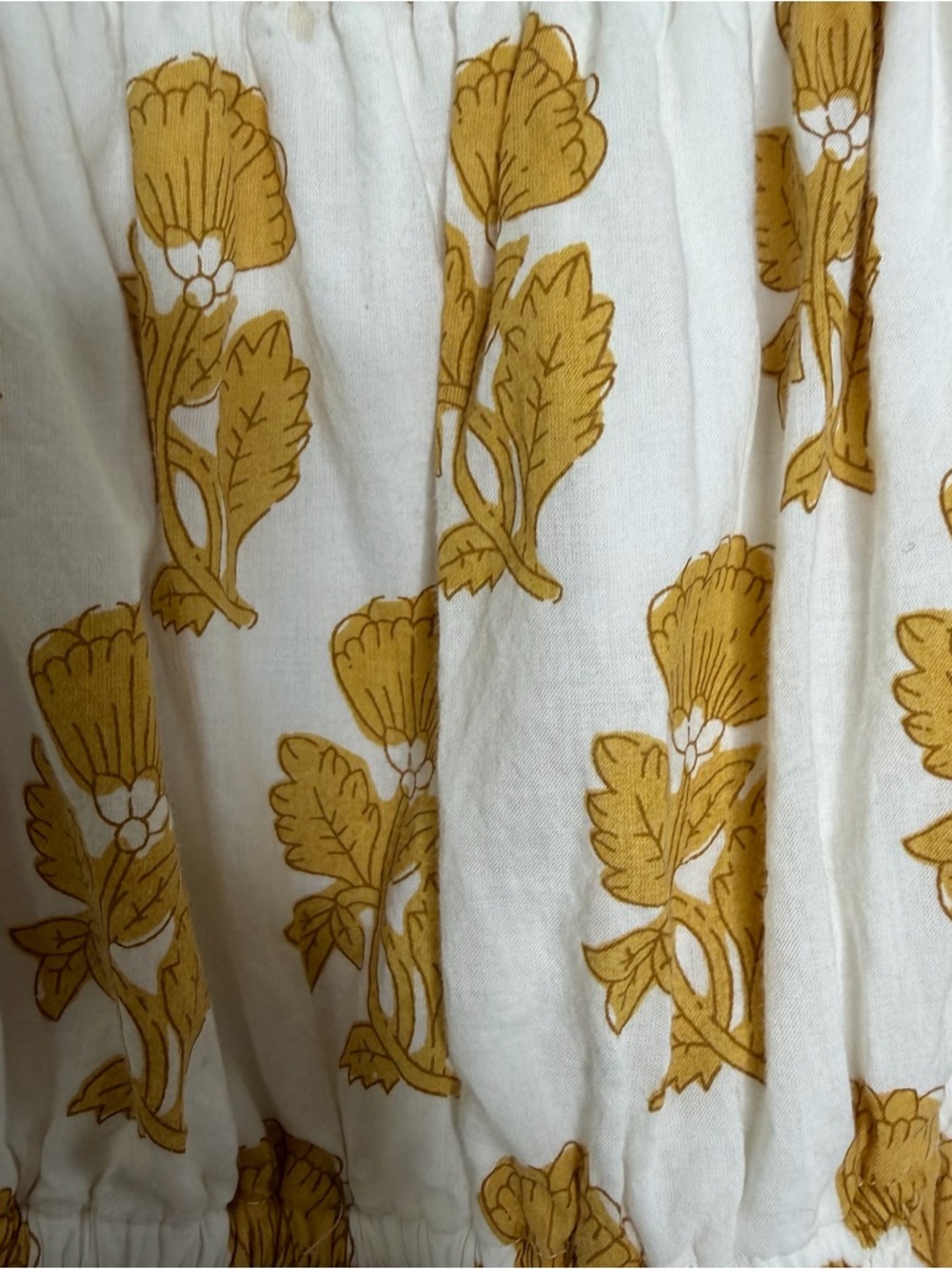Block Print Cotton Puff Sleeve Gold & White Floral Top - Picture 7 of 7